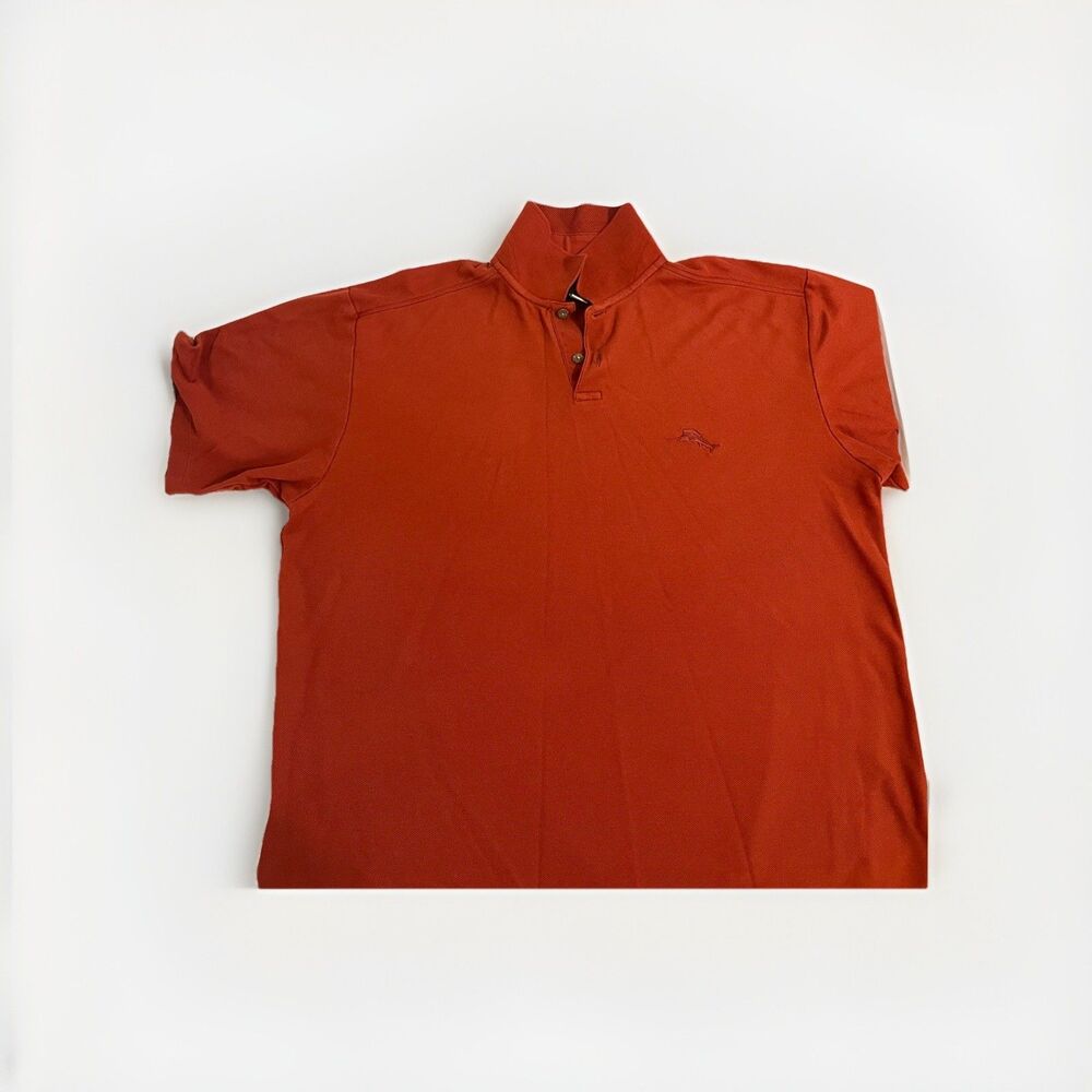 Tommy Bahama Polo Shirt Mens L Pima Cotton Orange Marlin Logo Golf Resort Casual